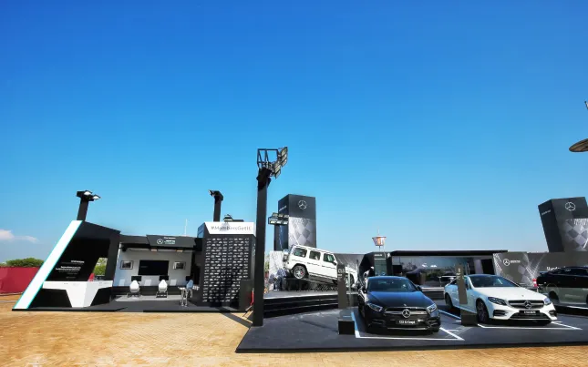 Mercedes-Benz display cars outside the Formula One experiential venue