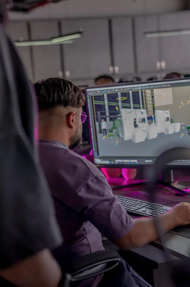 Designer develops a custom event layout in 3D modeling software